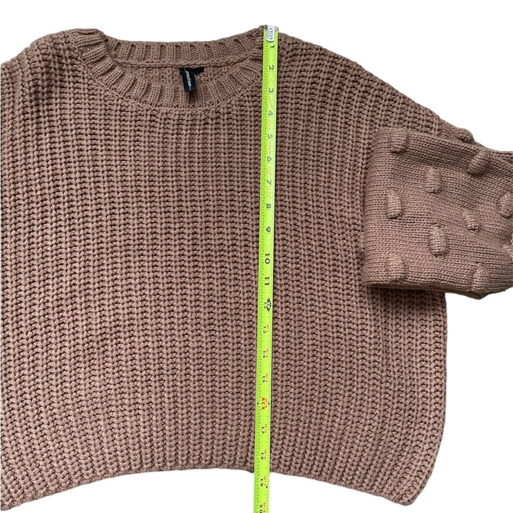 NWOT Moon & Madison Blush Brown Puff Bubble Sleeve Semi Cropped Sweater (size S) - Picture 6 of 7